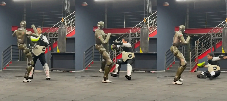 Робот, который бьёт по-настоящему: T800 сбил с ног главу компании мощным ударом ноги